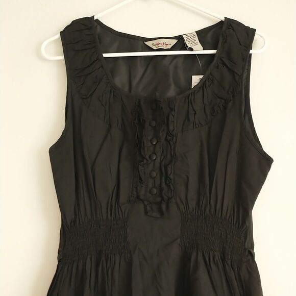 Stephanie Rogers Dress XL/M*Black Cotton Ruffle Elastic Waist Ties Buttons New - Picture 3 of 8